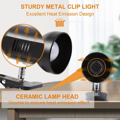 RONG&LAN LED Metal Clip On Light Clip on Lamp for Desk, 360° Adjustable Clamp Reading Light for Bed, Eye-Friendly Book Night Light for Desk Bed Ta...