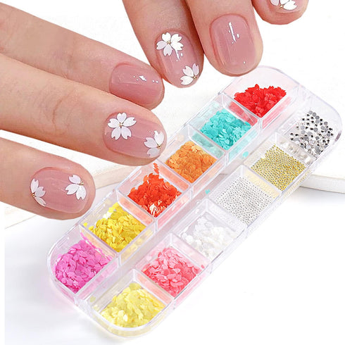 Flower Petals Glitter Nail Art Sequins, Mixed Floral Nail Flakes Beads Rhinestone Nail Art Design, 3D Flowers Acrylic Nails Supplies for Women Gir...