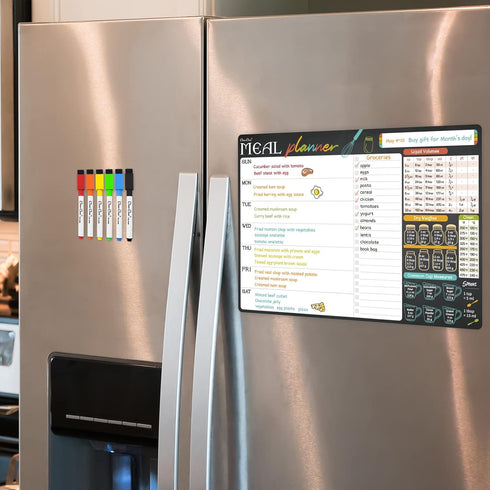 Magnetic Dry Erase Menu Board - 17"x12" Meal Planning Board for Fridge - 6 Extra Fine Point Markers Included - Shipped Flat...