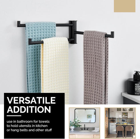 Swivel Hand Towel Holder 3 Bars, Angle Simple 304 Stainless Steel Hand Towel Rack, Folding Bathroom Towel Hanger Wall Mount, Matte Black...