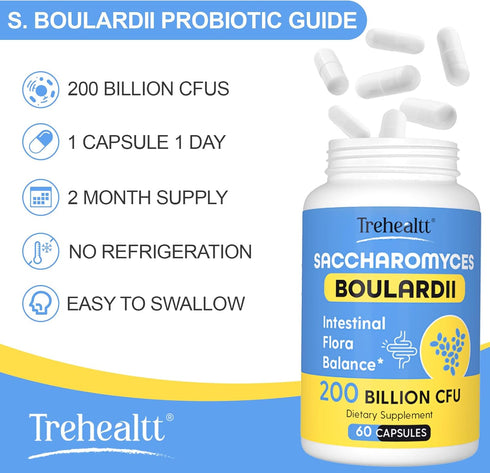 Saccharomyces Boulardii Probiotics 200 Billion CFUs, Clinically-Studied Probiotic for Women & Men Yeast for Intestinal, Gut, Immune & Digestive He...