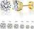 18K Yellow Gold Plated Stud Earrings 4 Prong Brilliant Round Cut 3-8MM Cubic Zirconia Earring Studs (6 Pairs)...