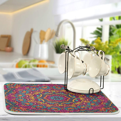 Boho Ethnic Dish Drying Mat Bohemian Mandala Paisley Kitchen Countertop Mat 16 x 18 Inch Absorbent...