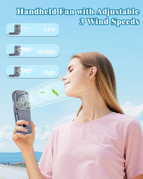 Portable Fan Rechargeable,Handheld Fan 4000mAh Battery Operated Fan with Digital Display,Hand Fans for Women Foldable Mini Pocket Fan,Foldaway Han...
