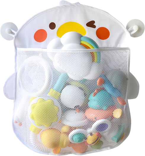 Mesh Bath Toy Organizer?Wth 2 Suction Cups Hanging Mesh Bathtub Toy Holder for Kids and Baby Compatible with Bath Toy Storage(White)...