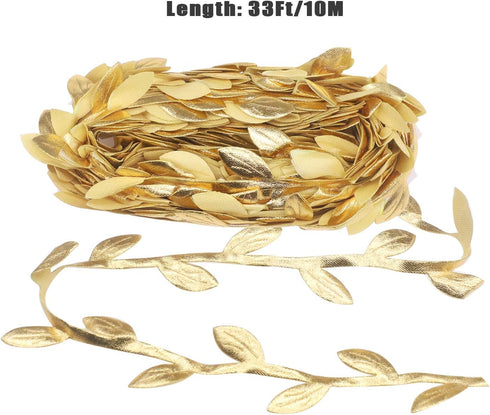 Soleebee Gold Leaves Leaf Ribbon, 11 Yards Vine Leaves Ribbon Trim Perfect Decoration for DIY Craft, Garland, Party, Wedding (Gold)...