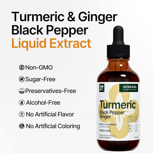 Turmeric 3-in-1 Liquid Extract 4 fl oz - Curcumin & Ginger, Black Pepper - Natural Herbal Supplement - Joints & Muscle Support Drops - Immune and ...
