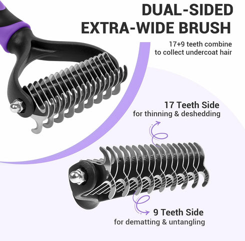 MIU COLOR Pet Grooming Brush, 2 Sided Undercoat Rake for Dogs & Cats, Professional Deshedding Brush and Dematting Tool, Effective Removing Knots, ...