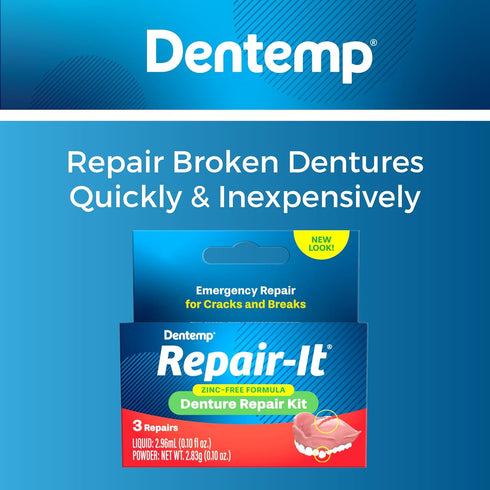 Dentemp Repair Kit - Repair-It Advanced Formula Denture Repair Kit (Pack of 3) - Denture Repair Kit Repairs Broken Dentures - Denture Repair to Me...