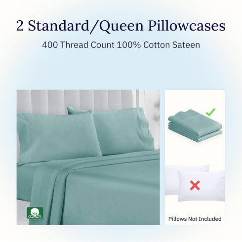 California Design Den Standard Queen Size Pillowcase Set - 400 Thread Count, 100% Cotton Sateen, Set of 2 Pillow Covers, Breathable, Cooling, Soft...