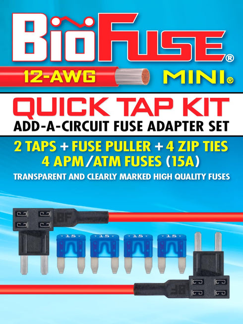 12 AWG Mini APM ATM Quick TAP KIT: 2 Add-A-Circuit Car Fuse Tap Adapters, 4 (15A) Blade Fuses, 4 Zip Ties + Fuse Puller...