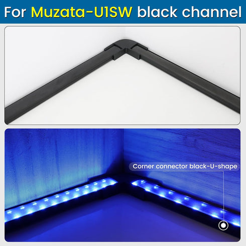 Muzata 8PACK Black LED Channel Corner Connector Kit L-Shape for U1SW U Shape Black LED Channels System, 90 Degree Adaptor, LC08...