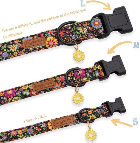 Faygarsle Floral Dog Collar for Girls and Female Dogs Soft and Fancy Pet Collar with Flower Design Ideal Black Dog Collar for Small Medium Large D...
