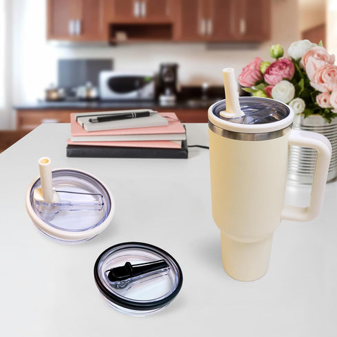 2PCS Tumbler Flip Straw Lid Replacement Fit for Stanley Quencher 40 oz, Leak-Proof, Straw Lid Replacement Fit for HydroJug Traveler,Reusable Tumbl...