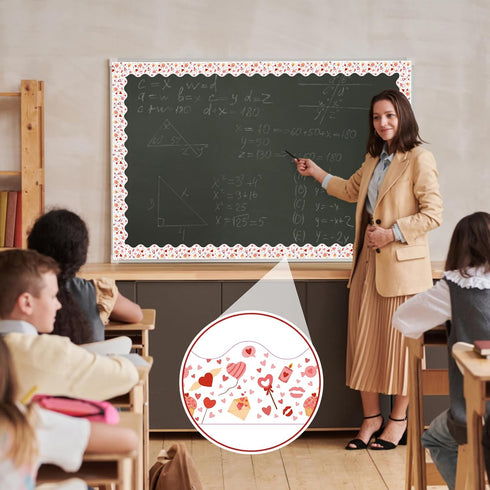Valentines Day Bulletin Board Borders, 65.6 feet Self-Adhesive Heart Bulletin Board Borders Decorative Bulletin Trim Border Bulletin Board Sticker...