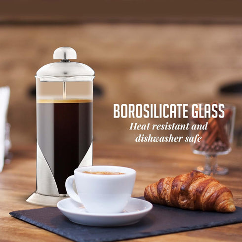 OVENTE French Press Coffee Maker 12 Ounce, 4 Level Stainless Steel Filter System & Heat Resistant Borosilicate Glass, Scoop included, Silver FSL12...