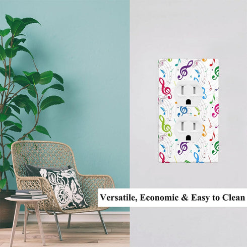 Musical Duplex Receptacle Outlet Wall Plate Colorful Treble Clef Music Notes Light Switch Cover Plate, Standard Size 1-Gang Wallplate Outlet Cover...