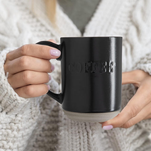 Sheffield Home Set of Stoneware Coffee Mugs- 4 Printed Coffee Cups, Tea Cups, Latte Mugs 16 oz (Black)...
