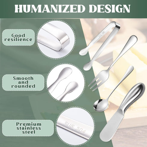 Cheese Butter Spreader Knives Set 16 Pieces Stainless Steel Multipurpose Butter Knives Cheese Slicer Mini Serving Tongs Forks and Spoons for Butte...