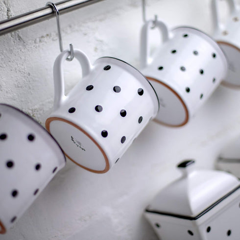 City to Cottage Handmade White And Black Polka Dot Ceramic Extra Large 17.5oz/500ml | Hot Chocolate, Coffee, Tea Mug, Cup with Handle Unique Desig...
