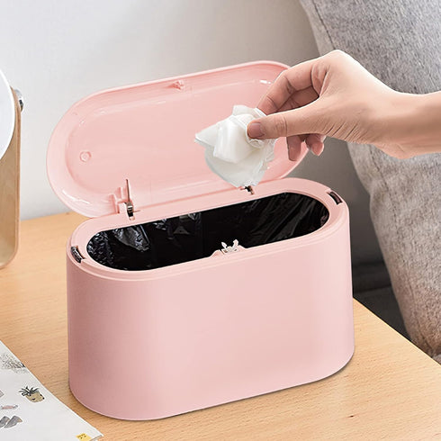 Mini Trash Can with Lid Removable Small Garbage Can, Tiny Plastic Trash Bin, Pop Up Countertop Wastebasket, Counter Garbage Lint Bin for Bathroom,...