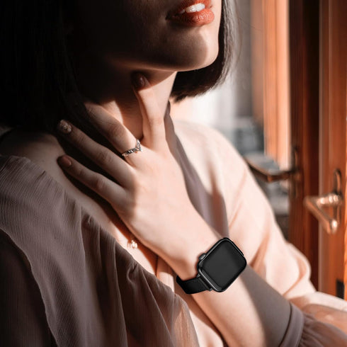 OUHENG Slim Bands Compatible with Apple Watch Band 46mm/49mm/45mm/44mm/42mm, Women Genuine Leather Thin Strap for iWatch Ultra 2/1 SE Series 10 9 ...