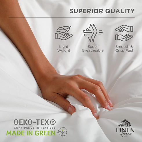 Linen Home 100% Cotton Percale Pillowcases King Size, White, 2 Pieces of Pillow Case, Crisp and Cool Strong Bed Linen, 20 inches X 40 inches...