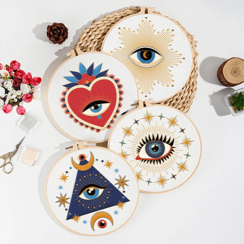 4 Pcs Evil Eye Embroidery Starters Kit for Beginners with Pattern and Instructions, Beginners Embroidery Stitch Practice kit Include Embroidery Cl...
