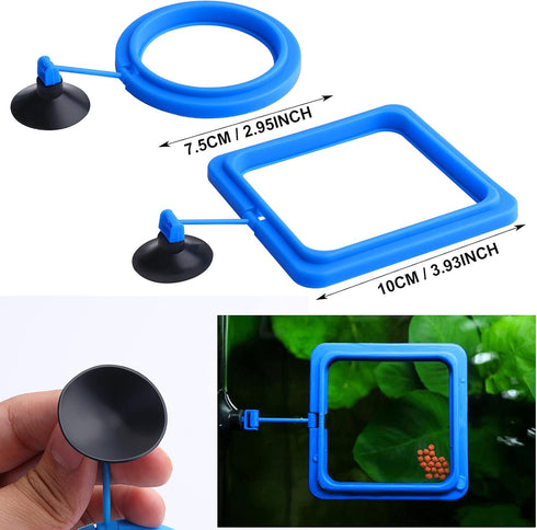 Fish Feeding Ring, 2 Pieces Fish Feeder Aquarium Fish Turtle Tank Accessories Food Feeder Circle for Guppy, Bettas, Goldfish, Turtle (Blue)...