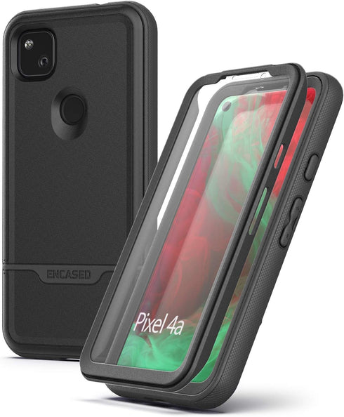 ENCASED Pixel 4a Case with Screen Protector (Rebel Shield) Rugged Full Body Protective Cover with Build-in Screen Guard for Google Pixel 4a - Blac...