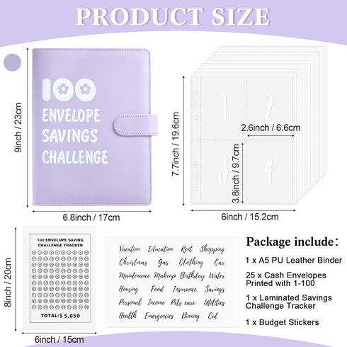 100 Envelope Challenge Binder Kit A5 Money Saving Budget Binder Fun Money Saver Book Organizer with Cash Envelopes Budget Planner to Save 5, 050, ...