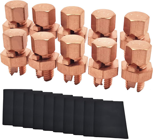 10PCS Split Bolt Connectors Copper Grounding Wire Clamps with 10pcs Heat Shrink Tube for Completing Ground Bonding (Wire 4AWG - 10AWG)...