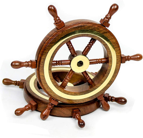 Nagina International 4" Small Rosewood Crafted Brass Ring Ship Wheel | Pirate's Adult Nautical Decor Steering Wheel | Maritime Nursery Decor...