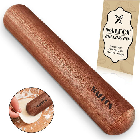 Walfos Mini Rolling Pin - Natural Wooden Rolling Pins, Baking Dough Roller for Pizza, Pie, Pasta, Bread, Pastry, No Coating (8inch)...