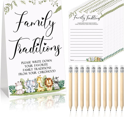 Fumete 61 Pieces Baby Shower Games Include Family Traditions Sign and 50 Baby Shower Family Traditions Cards with 10 Pencils for Baby Shower Party...