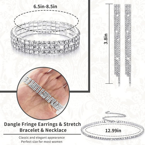 4 Pieces Women Rhinestone Evening Clutch Bag Silver Clutch Purses Bag for Women Evening Rhinestone Jewelry Set...