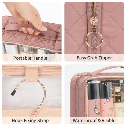 CUBETASTIC Clear Cosmetic Bags, Hanging Toiletry Bag for Travelling, Transparent Makeup Organizer Case, Water-resistant Portable Skncare Storage P...