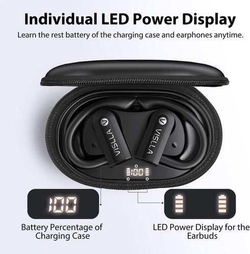 Wireless Earbuds with Microphone,Bluetooth Headphones over The ear,70H Playback time, Leather Display Case,HiFi Sports Ear buds with Ear Hook,Wate...
