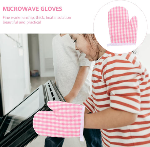 DOITOOL 2Pcs Kids Oven Mitts for Children Play Kitchen, Microwave Oven Gloves Kitchen Baking Mitts, Red Checkered Heat Resistant Kitchen Mitts for...