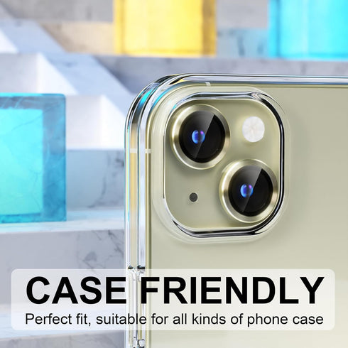 Choiche Compatible for iPhone 15 /iPhone 15 Plus Camera Lens Protector, 9H Tempered Glass Camera Cover Screen Protector Metal Ring Decoration Acce...