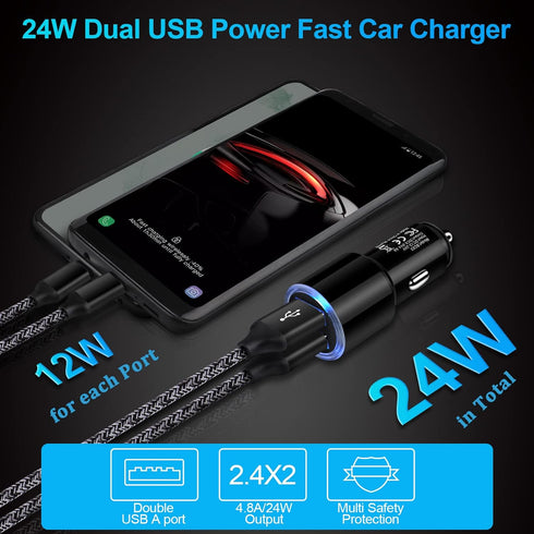 USB Car Charger, 2Pack 4.8A Fast Charging Dual Port USB Cigarette Lighter Adapter for iPhone 15 14 13 12 11 Pro Max SE XR X 8 7 6, iPad, Samsung G...