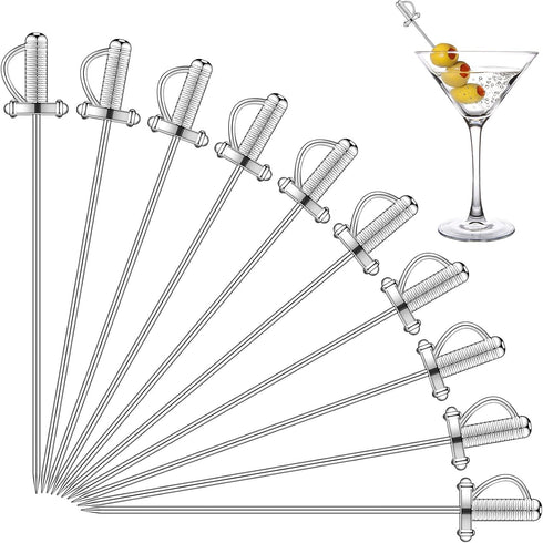 10 Pieces Stainless Steel Cocktail Picks Toothpicks 4.3 Inch Sword Metal Martini Drink Pick Sticks Appetizer Resuable Skewers Food Fruit Cocktail ...