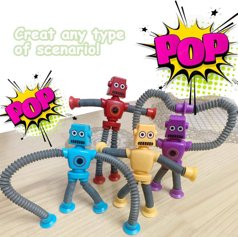Pop Tubes Robot Toys Fidget Toy 8 Packs Telescopic Suction Cup Robotics Toys Autism Sensory Toys for Toddlers Boys Girls Party Favors (8 pcs)...