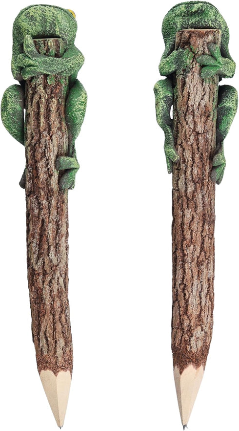 Frog Pencil Wooden Hand Carved Animal Cute Amphibians Creative Stationery Rustic Wood Pencils School and Office Supplies Unique Handmade Fun Penci...