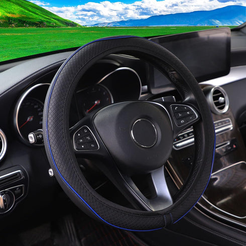 Car Steering Wheel Cover, Leather Auto Steering Wheel Protector, Anti-Slip Car Interior Protection Accessories for Men and Women, 15 inch Universa...