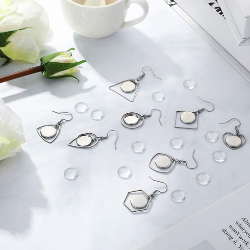 108 Pieces Stainless Steel Earring Bezel Blanks Wire Hooks Bezel Trays with 12 mm Glass Cabochons Setting for Jewelry Making DIY Craft...