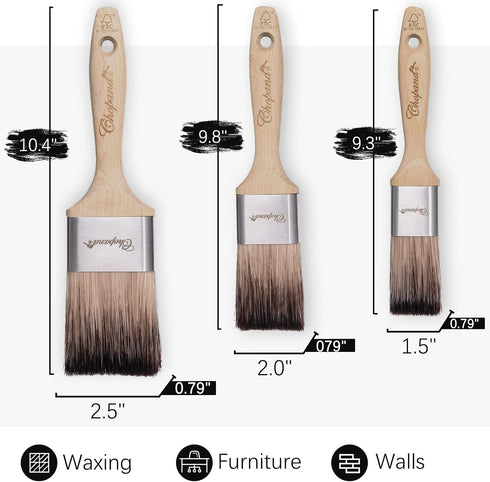 Paint Brushes Set 3 Pack (1.5", 2", 2.5") for Wall, Flat Furniture Painting Brush with Seamless Anti-rust Ferrule Stiff Bristles, for All Home Dec...