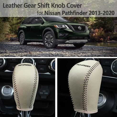 Gear Shift Knob Cover Automatic Transmission Boots Shift Lever Leather Sheath for Nissan Pathfinder 2013-2020?Beige Stitches?...