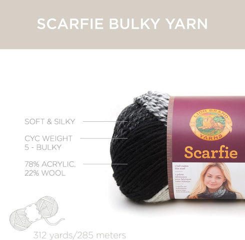 Lion Brand Yarn (1 Skein) Scarfie Bulky Yarn, Cream/Black...