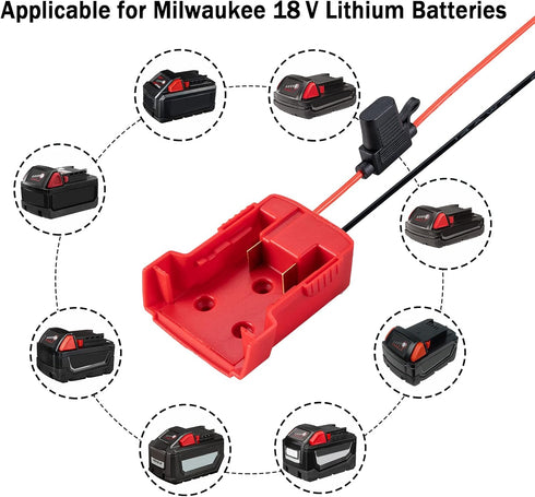 Power Wheel Adapter for Milwaukee M18 18V Battery with Fuse & Wire terminals?Work with for Milwaukee M18 48-11-1860, 48-11-1850 Li-ion Battery, Po...